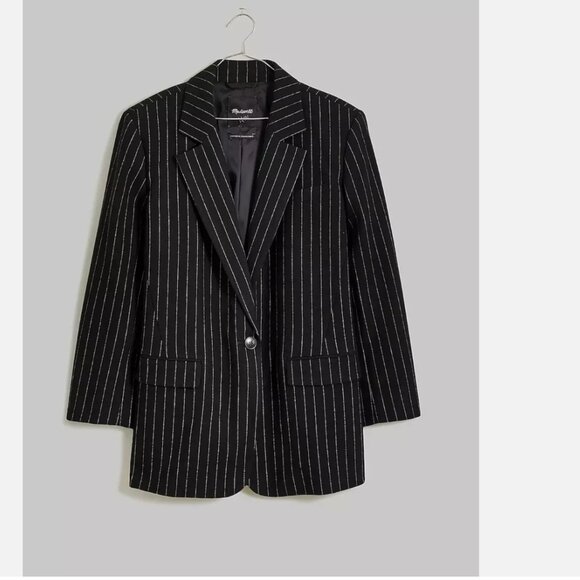 NWT Madewell $188 Oversized Blazer in Pinstripe Black Size 10 NN825 WOOL Blend - Picture 5 of 10